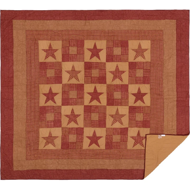 Bed skirts with a tie - back design for adjustabilityNinepatch Star King Quilt Set; 1-Quilt 105Wx95L w/2 Shams 21x37 Bed skirts with a tie - back design for adjustabilityNinepatch Star King Quilt Set; 1-Quilt 105Wx95L w/2 Shams 21x37