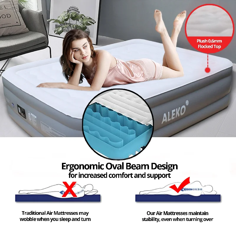 Natural latex and organic cotton blend mattressesALEKO Queen Size Air Mattress with Flocked Oval Top and Built-In Pump Natural latex and organic cotton blend mattressesALEKO Queen Size Air Mattress with Flocked Oval Top and Built-In Pump
