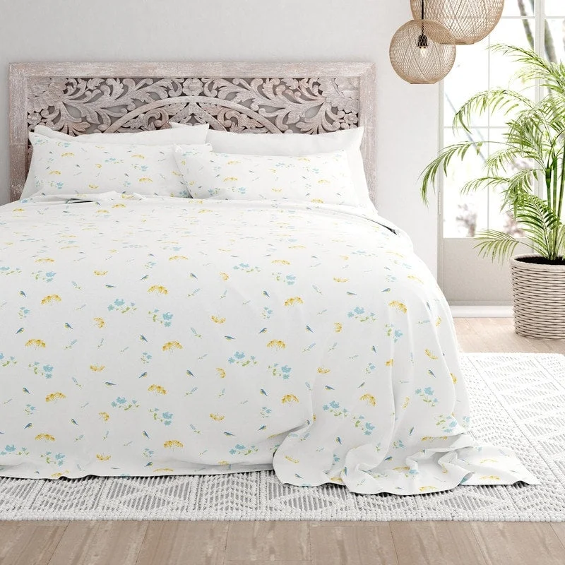 Rayon - Cotton Sheets for a Breathable and Soft BlendBecky Cameron Bluebirds Pattern 4 Piece Deep Pocket Bed Sheets Set Rayon - Cotton Sheets for a Breathable and Soft BlendBecky Cameron Bluebirds Pattern 4 Piece Deep Pocket Bed Sheets Set