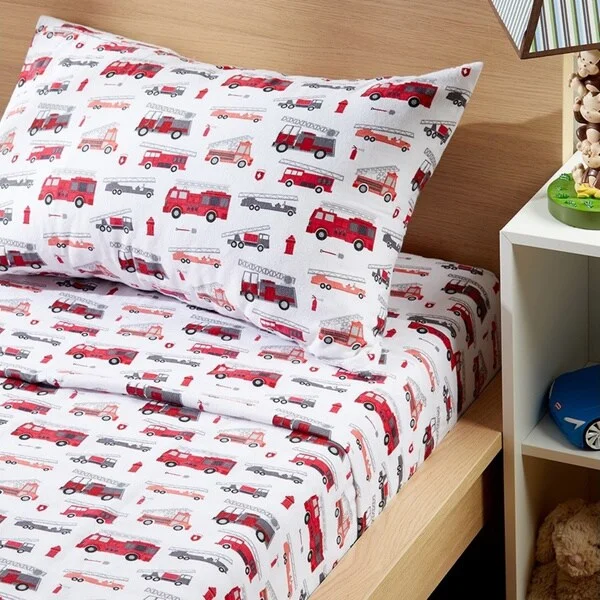 Rayon - Cotton Sheets for a Breathable and Soft BlendPorch & Den Sonnet Kid's Fire Truck Pattern Cotton Flannel Sheet Set Size- Full