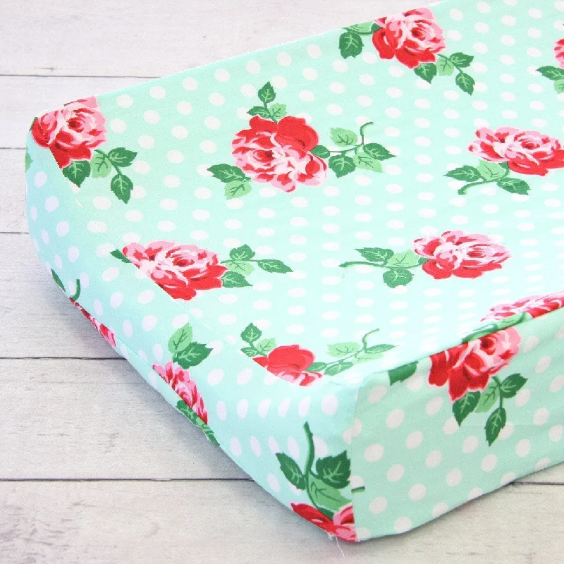Queen - size mattresses for couples and standard bedroomsChanging Pad Cover | Lucy's Mint Rose Queen - size mattresses for couples and standard bedroomsChanging Pad Cover | Lucy's Mint Rose