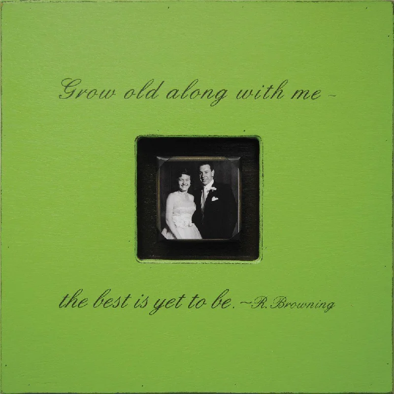 Gel - infused memory foam mattresses for cooler sleepHandmade Wood Photobox with quote "Grow Old Along with Me"