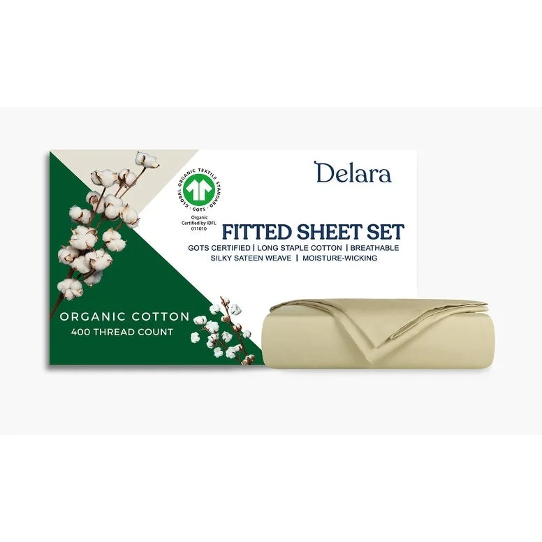 Twin - Size Sheet Sets with a Pillow ProtectorDelara GOTS Certified 100% Organic Cotton Fitted Sheet Set, 400TC Long Staple Cotton, Moisture-Wicking, Smooth & Breathable