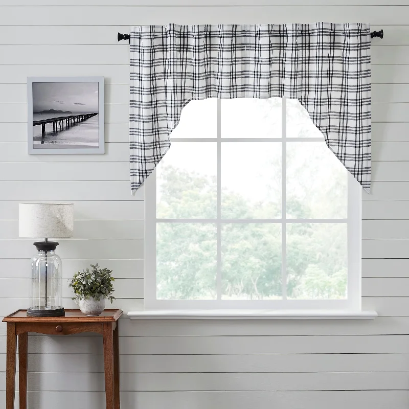 Bed skirts with a herringbone pattern for a sophisticated lookSawyer Mill Black Plaid Swag Set of 2 36x36x16