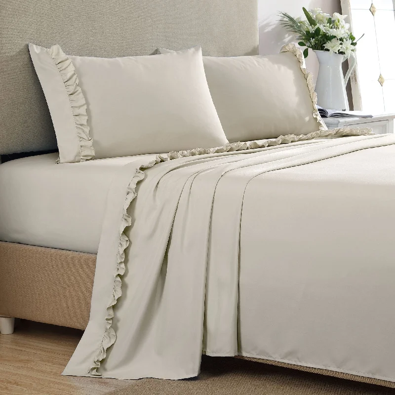 King - Size Sheet Sets with a Decorative Pillow SetHome Essential Luxurious Silky Ruffle Hem Microfiber Bedding Sheet Set King - Size Sheet Sets with a Decorative Pillow SetHome Essential Luxurious Silky Ruffle Hem Microfiber Bedding Sheet Set