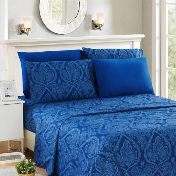 King - Size Sheet Sets with a Decorative Pillow SetPorch & Den Mortensen Blue Paisley 6-piece Deep Pocket Bed Sheet Set