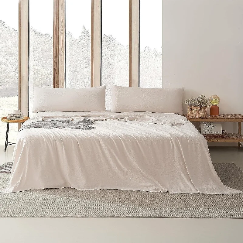 Rayon - Cotton Sheets for a Breathable and Soft BlendDark Sky Reserve® - Bamboo Linen Sheet Set - Portugal Made - Creamy Beige