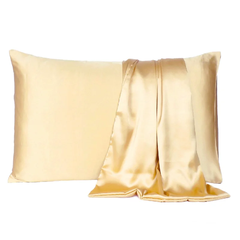 Polyester - Cotton Blend Sheets for Durability and ComfortHomeRoots Pale Yellow Dreamy Set Of 2 Silky Satin Queen Pillowcases