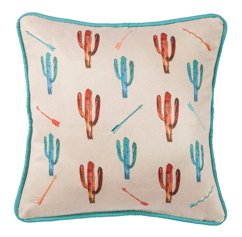 Square Pillows for Modern Home DecorHiEnd Accents Cactus Pillow with Embroidery Details