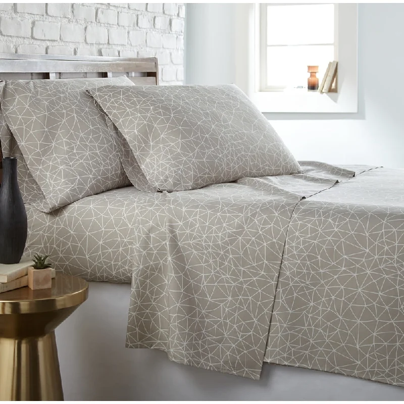 taupe with white geometric maze print