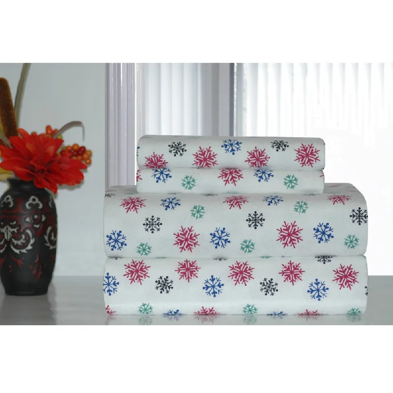 Wrinkle - Free Polyester Sheets for a Low - Maintenance BedPointehaven Multicolor Snowflakes Printed Heavyweight Flannel Sheet Set