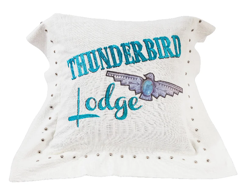 Cooling Pillows for Hot SleepersHiEnd Accents Thunderbird Linen Pillow with Embroidery & Turquoise Details