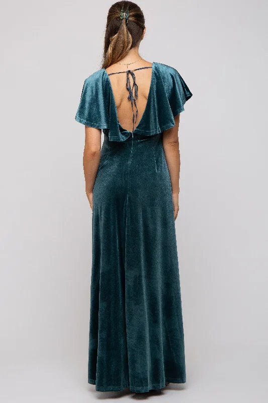 Teal Velvet Maternity Maxi Dress