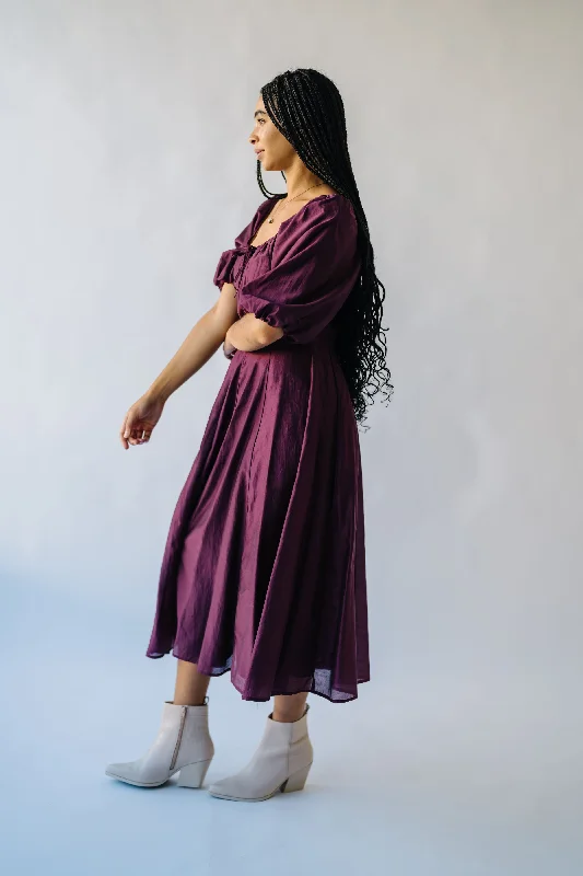 The Gustafson Bubble Sleeve Midi Dress in Plum