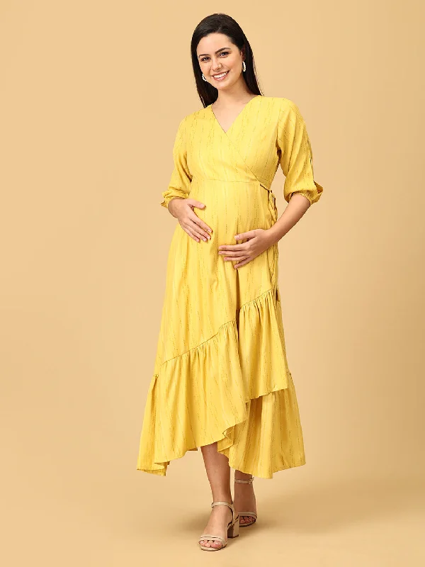 Yellow-a Go-Go Maternity Wrap Dress