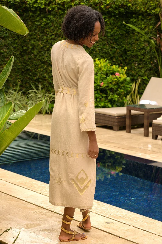 Matilda Embroidered Kaftan | Sand/Gold