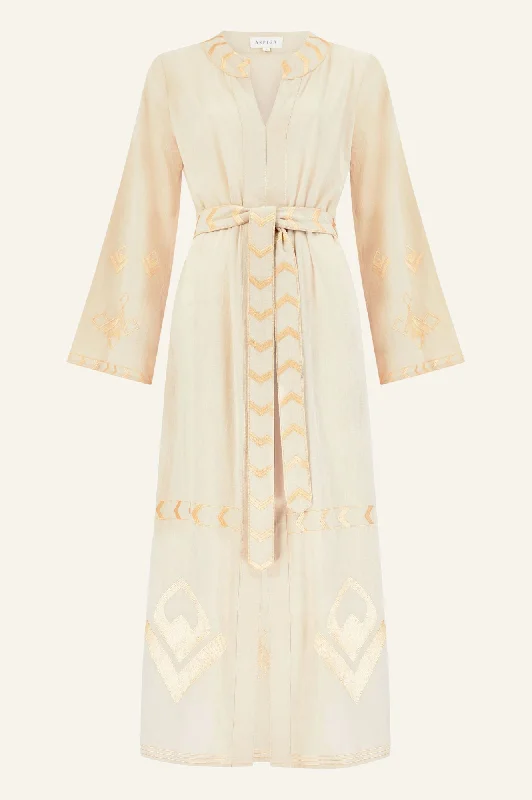 Matilda Embroidered Kaftan | Sand/Gold