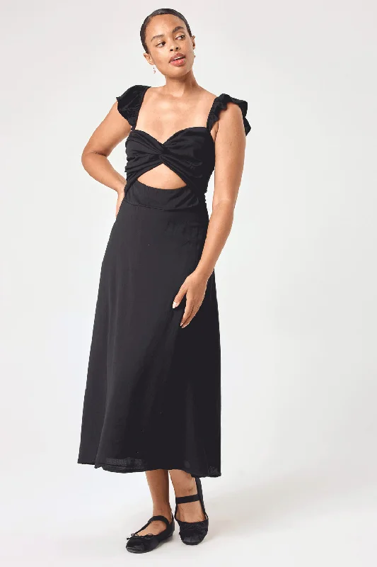 Black Twist Front Midi Dress