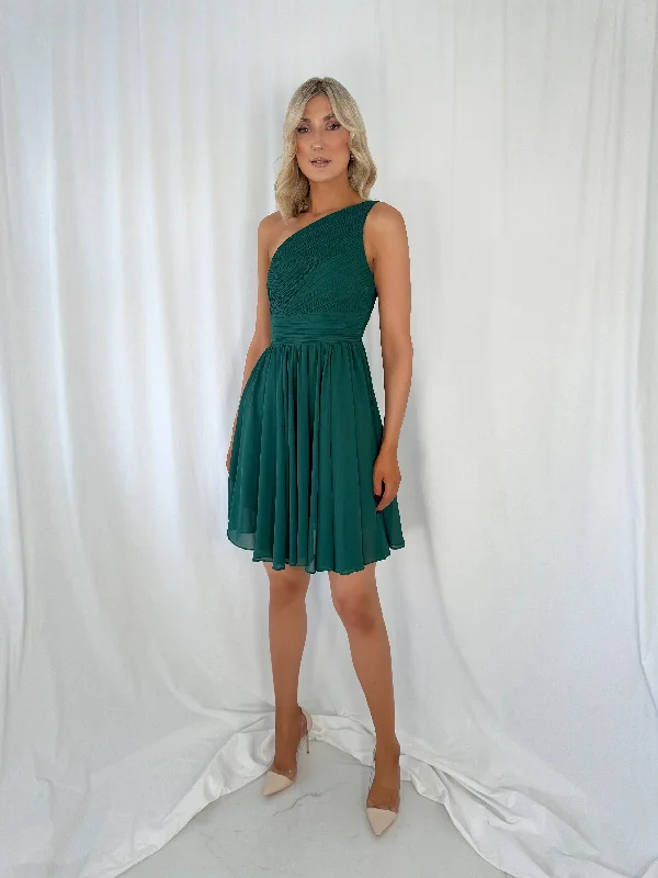 Catia One Shoulder Mini Dress - Green