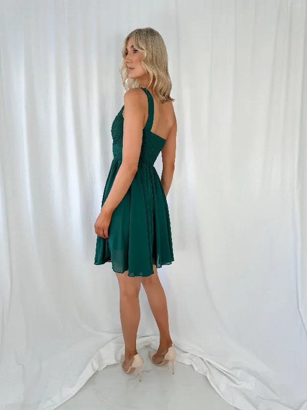 Catia One Shoulder Mini Dress - Green