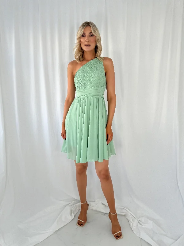 Catia One Shoulder Mini Dress - Light Green