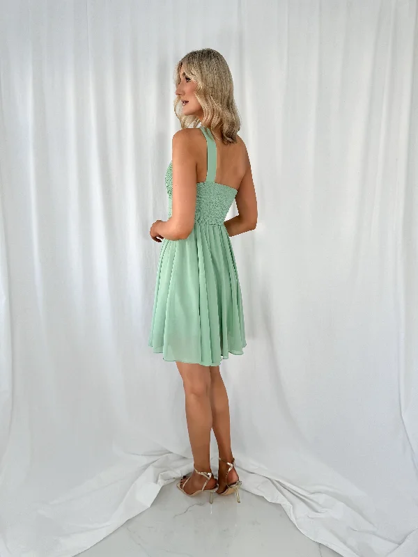 Catia One Shoulder Mini Dress - Light Green