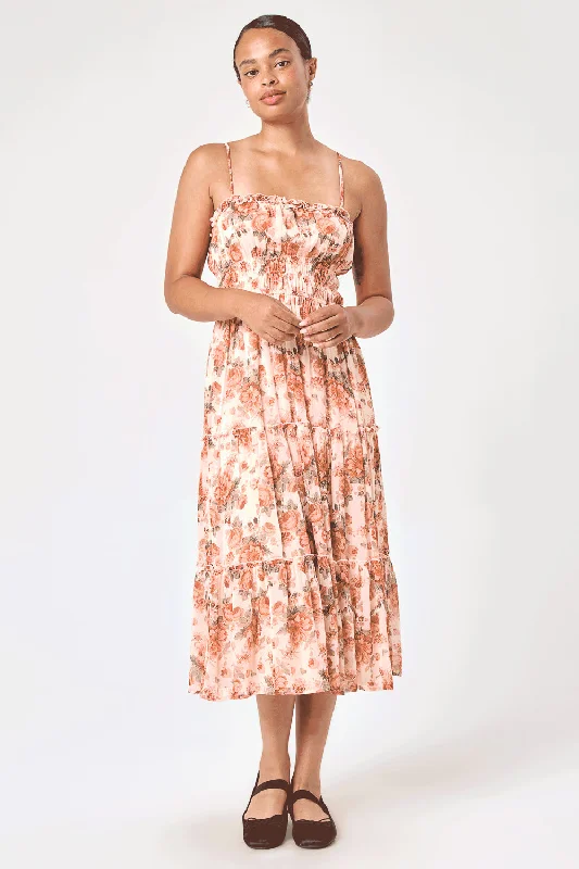 Ivory Floral Emma Tier Midi Dress