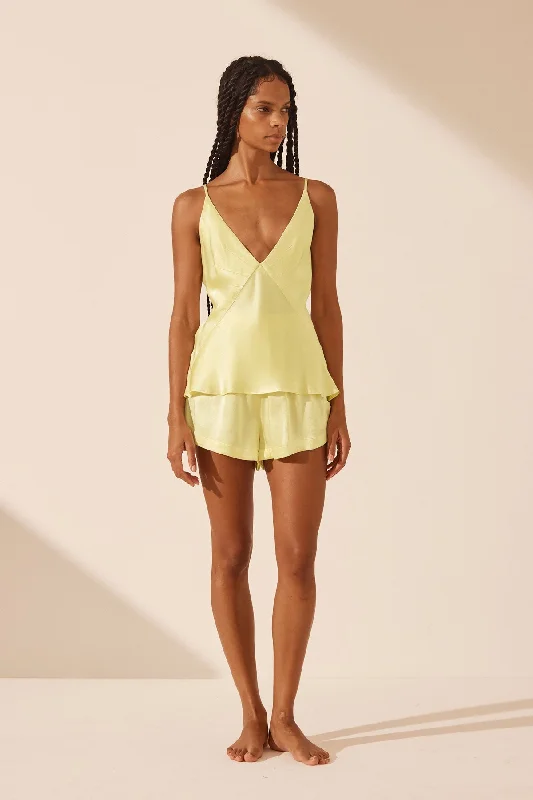 LA LUNE LOUNGE PLUNGED SLIP CAMI SET - LEMON