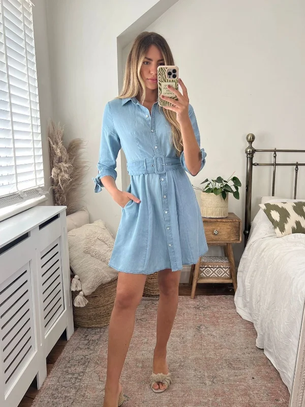 Olivia Mini Belted Shirt Dress / Chambray