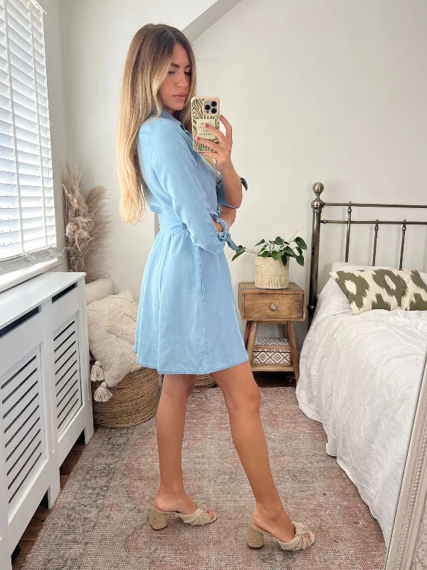 Olivia Mini Belted Shirt Dress / Chambray