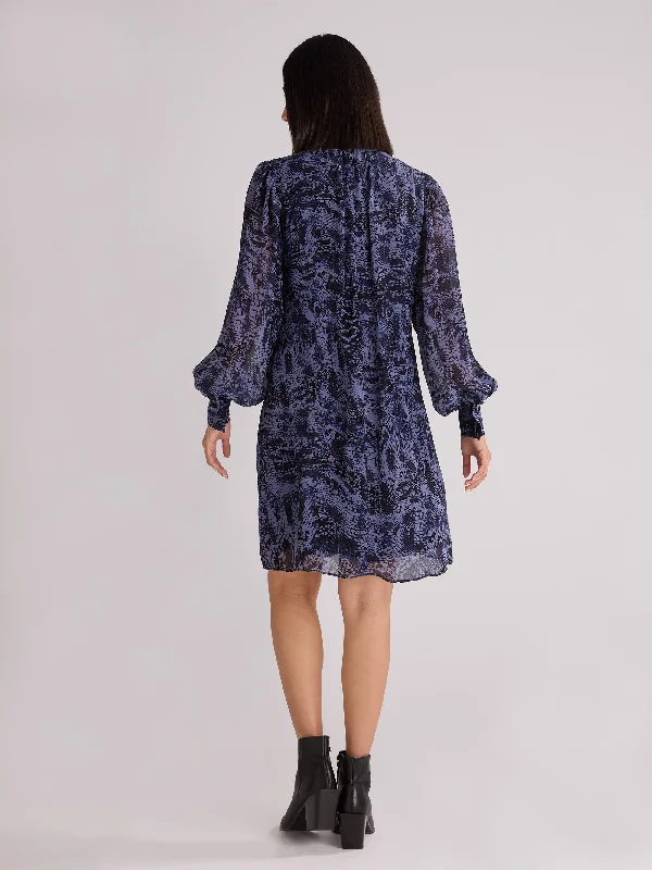 Petite Navy Snake Print High Neck Dress