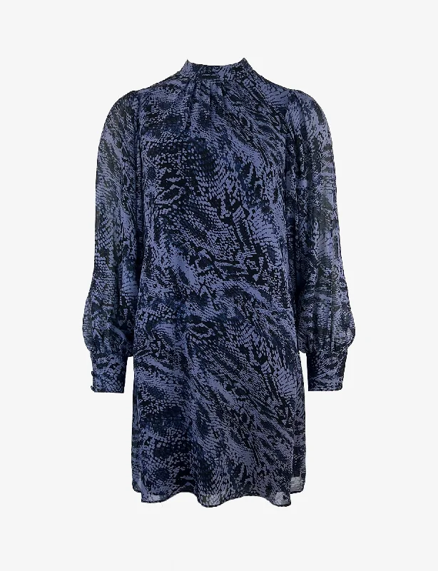 Petite Navy Snake Print High Neck Dress