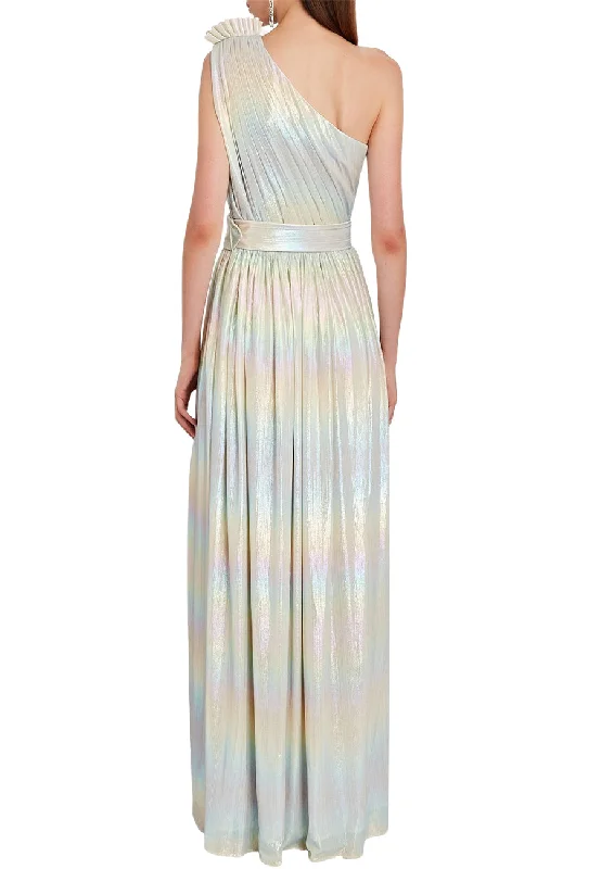 Iridescent Andrea Belted One-Shoulder Gown