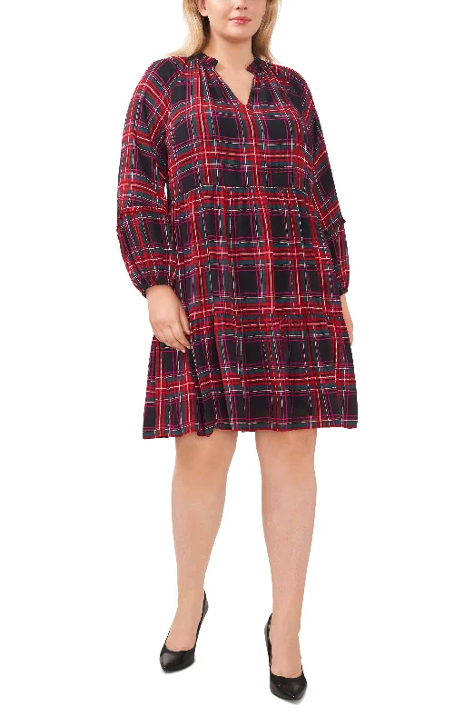 V Neck Plaid Babydoll Dress