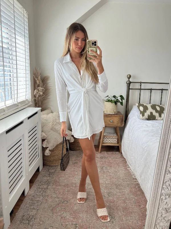 Venus Tie Front Shirt Dress / White